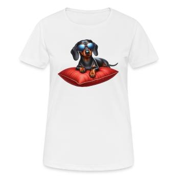 Niedlicher Dackel mit Sonnenbrille - Frauen T-Shirt atmungsaktiv - Weiß - Vorne - AI Model Female 172 dark (172cm)
