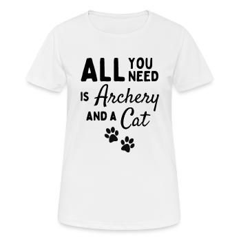 Tout ce dont vous avez besoin est du tir à l’arc et un chat - T-shirt respirant Femme - blanc - Devant - AI Model Female 172 dark (172cm)