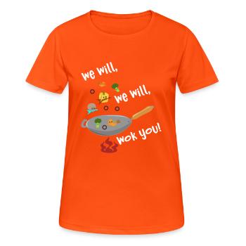 Nous allons manger Pun - T-shirt respirant Femme - orange néon - Devant - AI Model Female 172 dark (172cm)