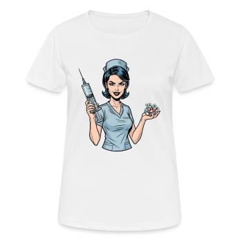 Freche Schwester: Dein Humor im Gesundheitswesen! - Frauen T-Shirt atmungsaktiv - Weiß - Vorne - AI Model Female 172 dark (172cm)