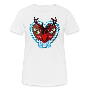 33 Lebkuchenherz Wiesn Hirsch Edelweiss Schleife - Frauen T-Shirt atmungsaktiv - Weiß - Vorne - AI Model Female 172 dark (172cm)
