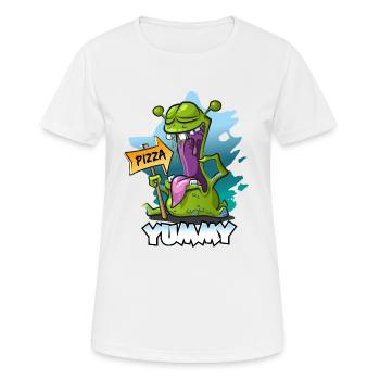 Pizza Monster Alien - Yummy Spruch - T-shirt respirant Femme - blanc - Devant - AI Model Female 172 dark (172cm)