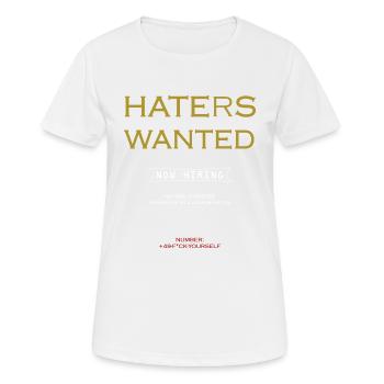 Haters wanted - Frauen T-Shirt atmungsaktiv - Weiß - Vorne - AI Model Female 172 dark (172cm)