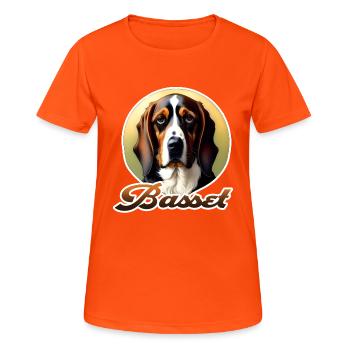 Basset Hound - Frauen T-Shirt atmungsaktiv - Neonorange - Vorne - AI Model Female 172 dark (172cm)