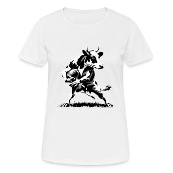 Milchkuh spielt American Football | Rinderwahnsinn - Frauen T-Shirt atmungsaktiv - Weiß - Vorne - AI Model Female 172 dark (172cm)