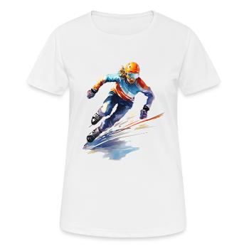 Eisschnelllauf: Eine rasante Fahrt auf dem Eis - Frauen T-Shirt atmungsaktiv - Weiß - Vorne - AI Model Female 172 dark (172cm)
