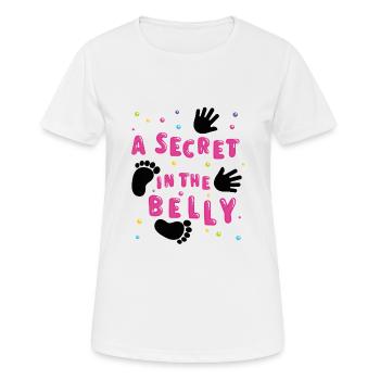 Un secret dans le ventre - T-shirt respirant Femme - blanc - Devant - AI Model Female 172 dark (172cm)