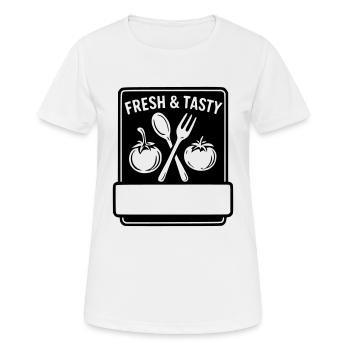 Frisch und schmackhaft - NACHNAME VORNAME - Frauen T-Shirt atmungsaktiv - Weiß - Vorne - AI Model Female 172 dark (172cm)