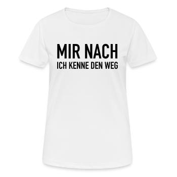 Mir Nach Ich Kenne Den Weg - Marathon Laufen Run - Frauen T-Shirt atmungsaktiv - Weiß - Vorne - AI Model Female 172 dark (172cm)