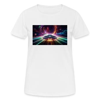 Raumschiff auf der Reise durch die Galaxie - Frauen T-Shirt atmungsaktiv - Weiß - Vorne - AI Model Female 172 dark (172cm)