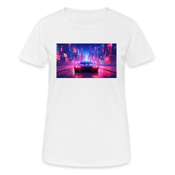 Une voiture au néon futuriste sur l’autoroute - T-shirt respirant Femme - blanc - Devant - AI Model Female 172 dark (172cm)