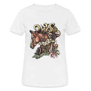 Pferdegekritzel flach - Frauen T-Shirt atmungsaktiv - Weiß - Vorne - AI Model Female 172 dark (172cm)