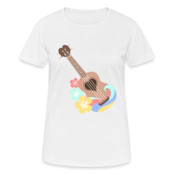 Ukulélé cœur marron avec fleurs d'Hibiscus - T-shirt respirant Femme - blanc - Devant - AI Model Female 172 dark (172cm)