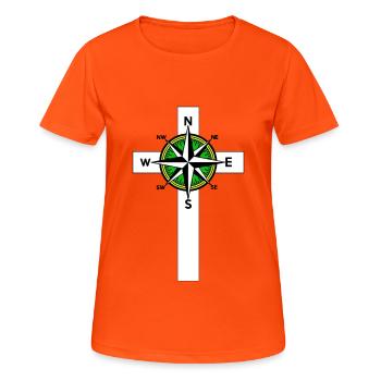 God Faith Jesus Cross Compass Religion - Women's Breathable T-Shirt - neon orange - Front - AI Model Female 172 dark (172cm)