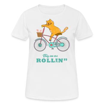 Katze Fahrrad Rollin - Frauen T-Shirt atmungsaktiv - Weiß - Vorne - AI Model Female 172 dark (172cm)
