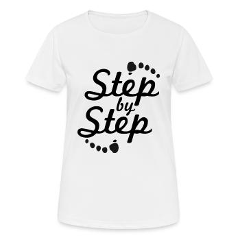 Schritt für Schritt 2 - Frauen T-Shirt atmungsaktiv - Weiß - Vorne - AI Model Female 172 dark (172cm)