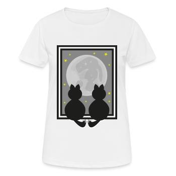 Zwei Katzen bei Nacht im Mondlicht. - Frauen T-Shirt atmungsaktiv - Weiß - Vorne - AI Model Female 172 dark (172cm)