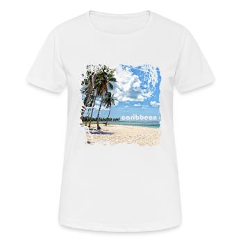 Einsamer Sandstrand in der Karibik - Frauen T-Shirt atmungsaktiv - Weiß - Vorne - AI Model Female 172 dark (172cm)