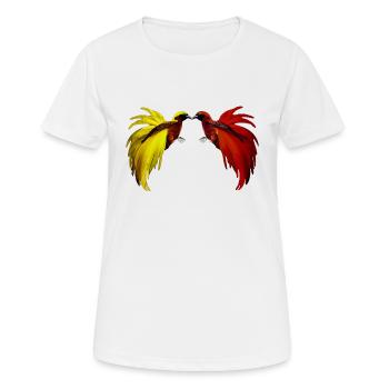 2 petits oiseaux de paradis jaune, rouge - T-shirt respirant Femme - blanc - Devant - AI Model Female 172 dark (172cm)