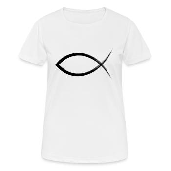 Poisson chrétien Ichthys Symbole du poisson christianisme - T-shirt respirant Femme - blanc - Devant - AI Model Female 172 dark (172cm)