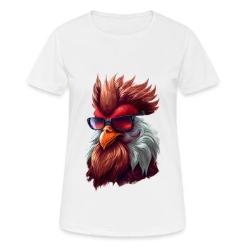 crazy Chicken mit Sonnenbrille - Frauen T-Shirt atmungsaktiv - Weiß - Vorne - AI Model Female 172 dark (172cm)
