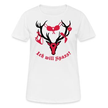 Hirsch mit Beute - ich will Spass! 2c - Frauen T-Shirt atmungsaktiv - Weiß - Vorne - AI Model Female 172 dark (172cm)