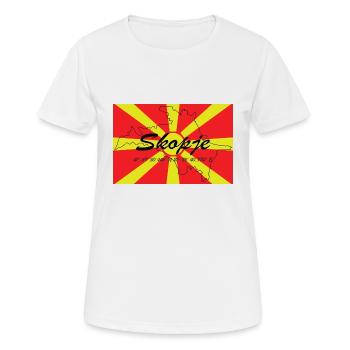 Skopje - Hauptstadt mit GPS & Flagge - Frauen T-Shirt atmungsaktiv - Weiß - Vorne - AI Model Female 172 dark (172cm)