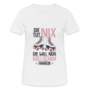 Rollschuhe - Frauen T-Shirt atmungsaktiv - Weiß - Vorne - AI Model Female 172 dark (172cm)