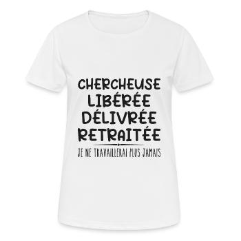 Researcher celebrates her retirement with humor gift - Women's Breathable T-Shirt - white - Front - AI Model Female 172 dark (172cm)