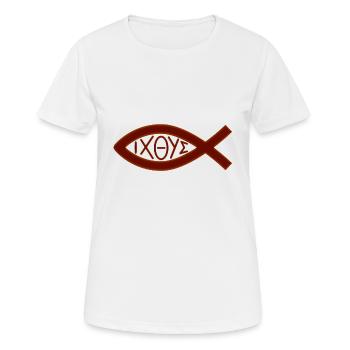 Jesus Fisch - Frauen T-Shirt atmungsaktiv - Weiß - Vorne - AI Model Female 172 dark (172cm)