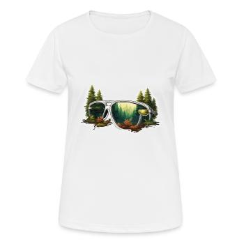 Sonnenbrille / Reflektion / Wald / Spiegelung - Frauen T-Shirt atmungsaktiv - Weiß - Vorne - AI Model Female 172 dark (172cm)