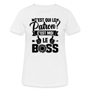 C'est qui le patron c'est moi le boss - T-shirt respirant Femme - blanc - Devant - AI Model Female 172 dark (172cm)