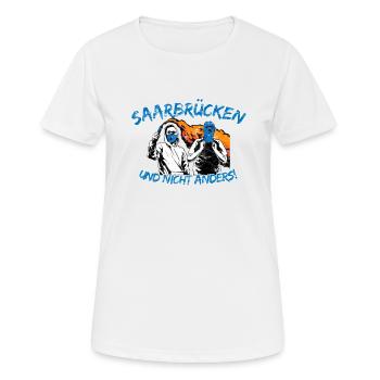 Saarbrücken und nicht anders UPDATE - Frauen T-Shirt atmungsaktiv - Weiß - Vorne - AI Model Female 172 dark (172cm)