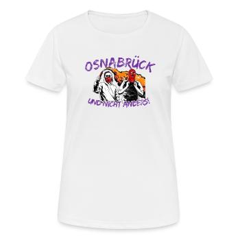 Osnabrück und nicht anders UPDATE - Frauen T-Shirt atmungsaktiv - Weiß - Vorne - AI Model Female 172 dark (172cm)