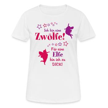 Ich bin eine ZWÖLFE, für eine ELFE zu dick, lustig - Frauen T-Shirt atmungsaktiv - Weiß - Vorne - AI Model Female 172 dark (172cm)