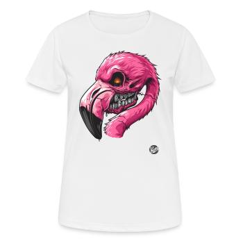Flamingo-Zombie: pinker Totenkopf Flamingo - Frauen T-Shirt atmungsaktiv - Weiß - Vorne - AI Model Female 172 dark (172cm)