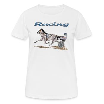 Racehorse with jockey in dynamics - Women's Breathable T-Shirt - white - Front - AI Model Female 172 dark (172cm)