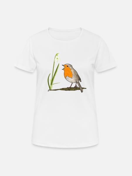 Frühling, Rotkehlchen, Schneeglöckchen - Frauen T-Shirt atmungsaktiv - Weiß