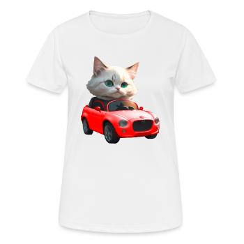 Katze fährt Cabrio - Frauen T-Shirt atmungsaktiv - Weiß - Vorne - AI Model Female 172 dark (172cm)