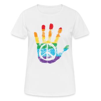 Signe de la paix Rainbow Hand Print - T-shirt respirant Femme - blanc - Devant - AI Model Female 172 dark (172cm)