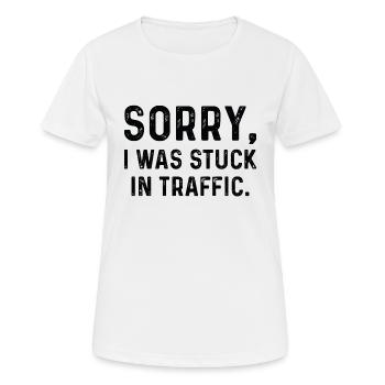 Désolé, j’étais coincé dans la circulation - T-shirt respirant Femme - blanc - Devant - AI Model Female 172 dark (172cm)