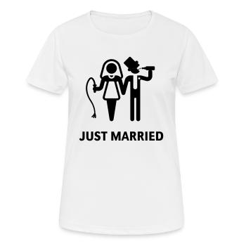 Just Married (Peitsche und Bier) - Frauen T-Shirt atmungsaktiv - Weiß - Vorne - AI Model Female 172 dark (172cm)