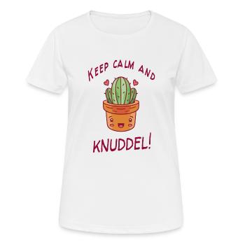 Kaktus Humor Keep Calm And Knuddel Geschenkidee - Frauen T-Shirt atmungsaktiv - Weiß - Vorne - AI Model Female 172 dark (172cm)