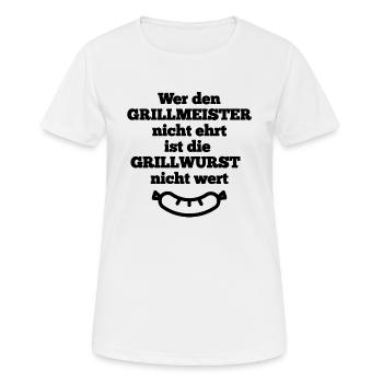 Grillspruch Grillmeister ehren mit Wurst schwarz - Frauen T-Shirt atmungsaktiv - Weiß - Vorne - AI Model Female 172 dark (172cm)
