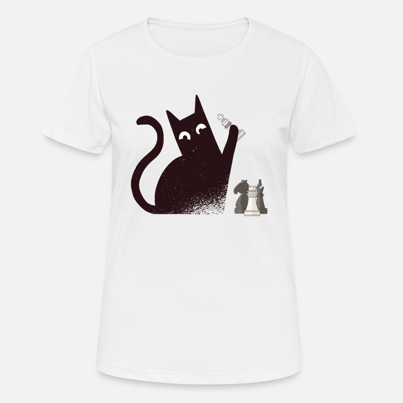 Cat playing chess with chess pieces - Women's Breathable T-Shirt - white