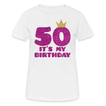 50E ANNIVERSAIRE - C’EST MON ANNIVERSAIRE - CADEAU POUR - T-shirt respirant Femme - blanc - Devant - AI Model Female 172 dark (172cm)