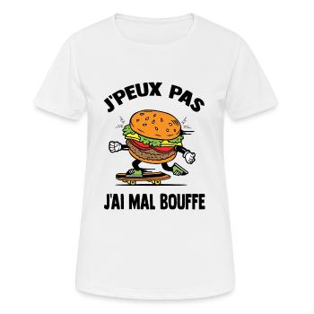 j'peux pas j'ai mal bouffe,hamburger,humour - T-shirt respirant Femme - blanc - Devant - AI Model Female 172 dark (172cm)