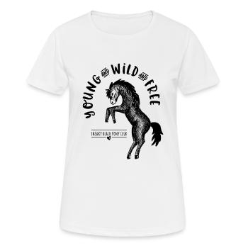 Jeune et sauvage et gratuit! - Imprimé poney - T-shirt respirant Femme - blanc - Devant - AI Model Female 172 dark (172cm)