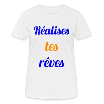 REALISES TES REVES - Citation sur les rêves - T-shirt respirant Femme - blanc - Devant - AI Model Female 172 dark (172cm)