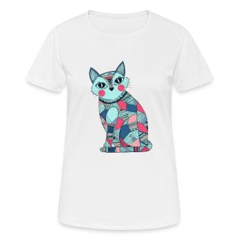 Patchwork Katze - Frauen T-Shirt atmungsaktiv - Weiß - Vorne - AI Model Female 172 dark (172cm)